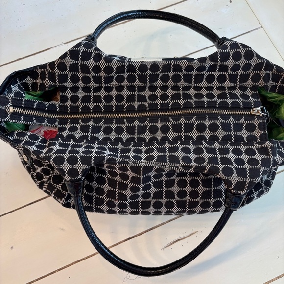 Kate Spade New York Stevie Satchel Black Cream Stripe Designer Handbag - Picture 5 of 12